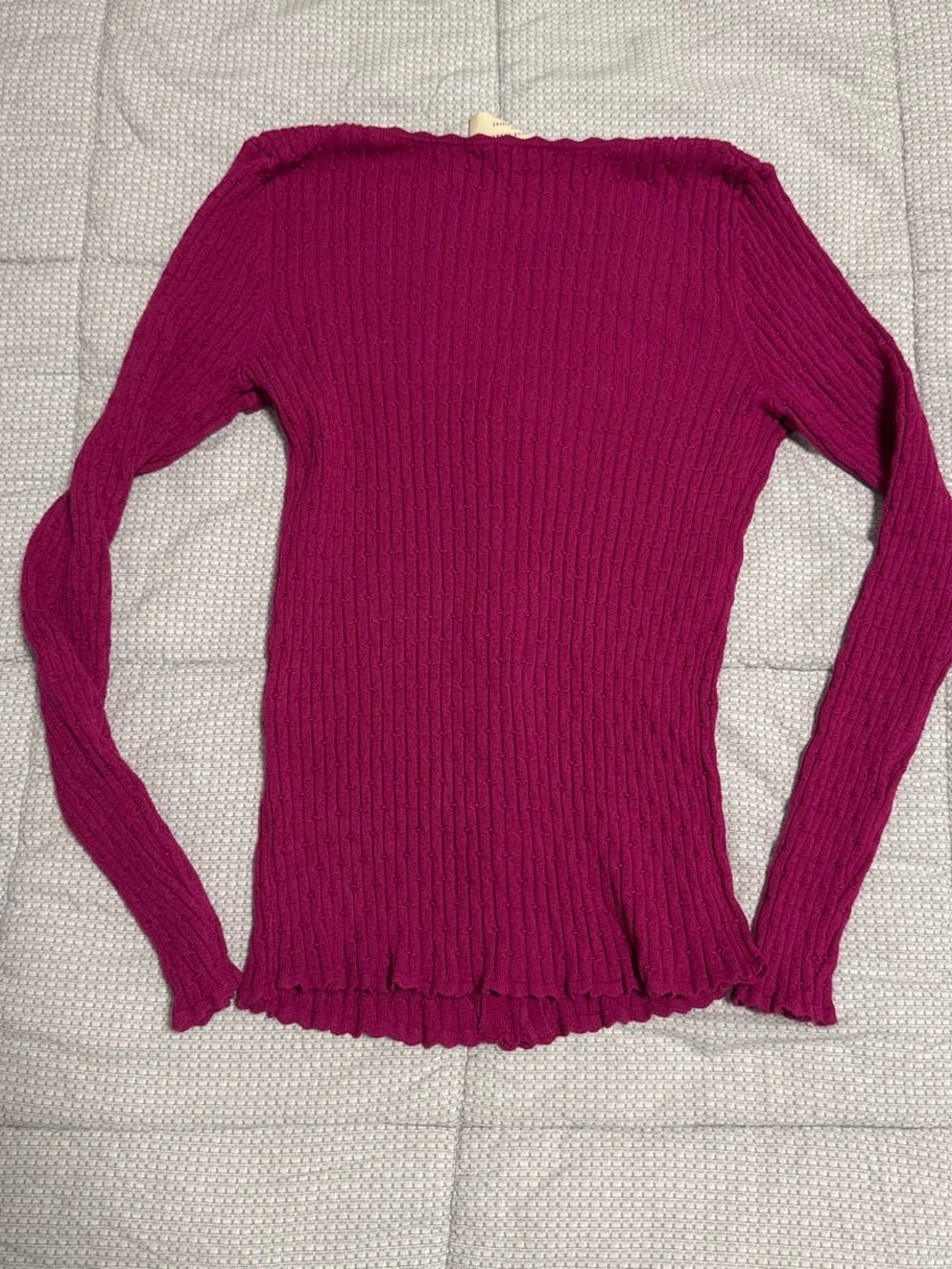 Sezane Ribbed Square-Neck Cardigan in Fuchsia Pink - Picture 4 of 4